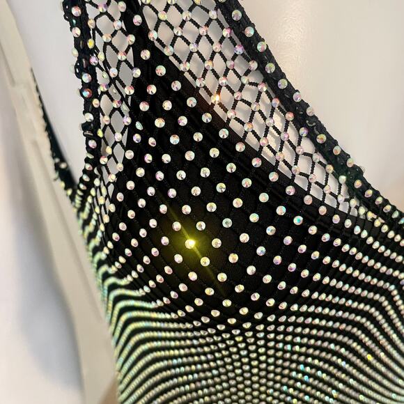 ZARA RHINESTONE MESH DRESS SPARKLY BLACK MULTI CHROME 2142/290 - Picture 8 of 14